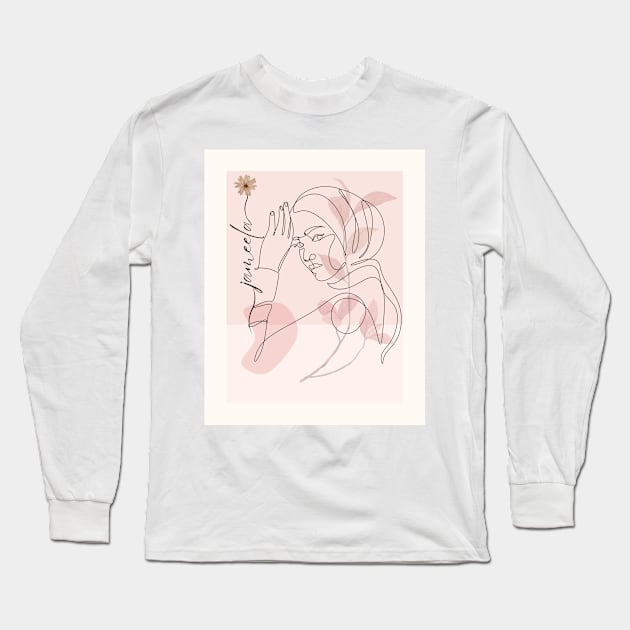 Jameela Girl Line Art Pink Pastel Long Sleeve T-Shirt by marknprints